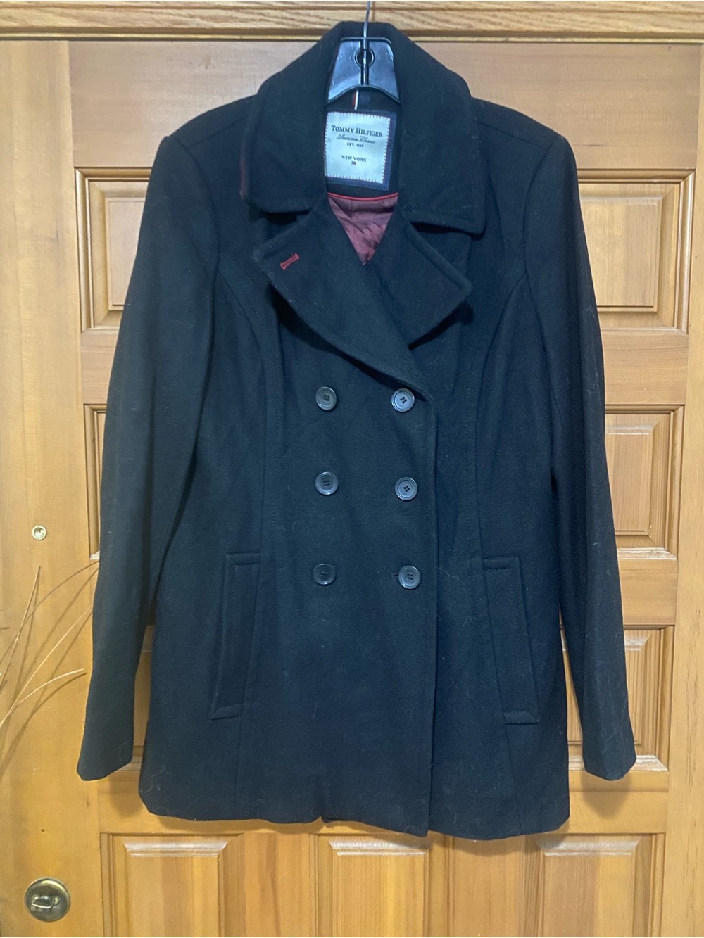 Tommy Hilfiger Black Double-Breasted Wool Peacoat